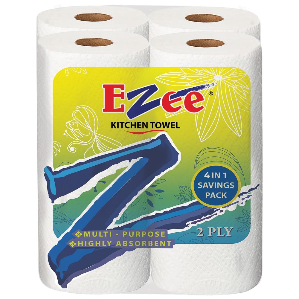 Ezee Kitchen Tissue Paper Roll, 4 Rolls (60 Pulls Per Roll, 240 Sheets), Soft & Highly Absorbent, 2-Ply Kitchen Towel for Cleaning, Wiping, Tissue Paper Roll for Spill Control, Kitchen Use (Pack of 1)