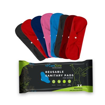 CareDone Soft and Absorbent Reusable Cloth Period Pads for Heavy Flow Leak-proof Overnight Protects, Multicolor Cloth Pads Set with Wings for Women (8 Count (Pack of 1))