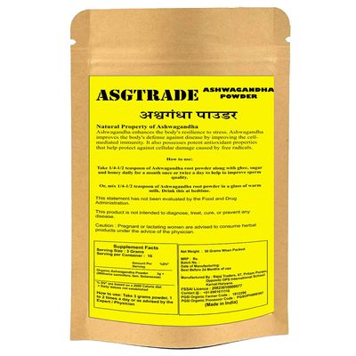 ASGTRADE Direct from Farms Pure and Natural PGSI Organic Ashwagandha Powder for Boost Energy, Strength, Stamina | Helps Anxiety & Stress Relief - 50 Grams