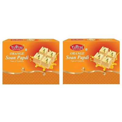 YUVRAJ Orange Flavoured Soan papadi (patisa) sweets (200 Gm X 2) combo pack