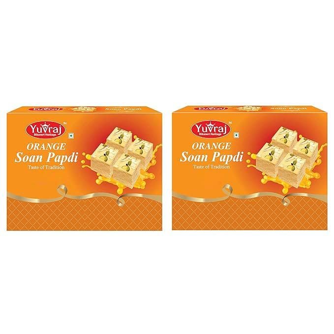 YUVRAJ Orange Flavoured Soan papadi (patisa) sweets (200 Gm X 2) combo pack