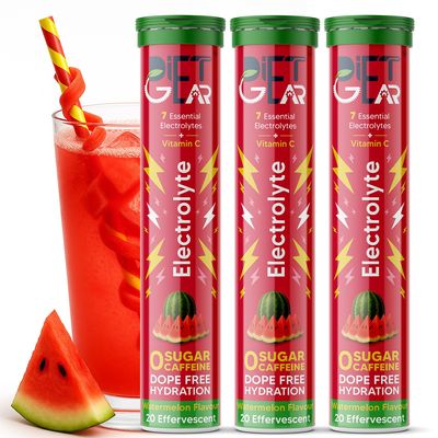 DIET GEAR No Junk Electrolyte | 15 Ltr/60 Servings | Zero Sugar, Zero Caffeine, Zero BS Energy Drink | 7 Electrolytes + Vitamin C That Works as Hard as You Do | Made for Indias Heat & Hustle | Watermelon Flavour