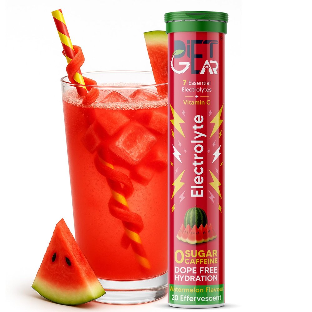 DIET GEAR No Junk Electrolyte | 5 Ltr/20 Servings | Zero Sugar, Zero Caffeine, Zero BS Energy Drink | 7 Electrolytes + Vitamin C That Works as Hard as You Do | Made for Indias Heat & Hustle | Watermelon Flavour