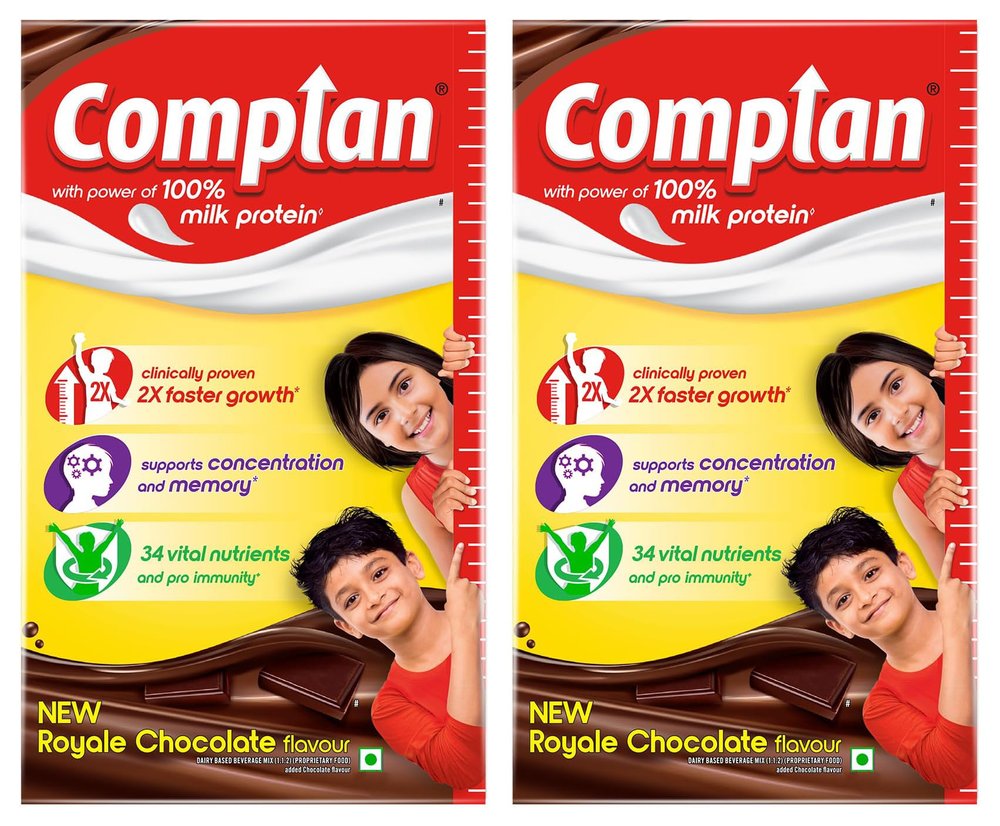 Complan Nutrition Drink Powder for Children, Royale Chocolate Flavour, 1 kg Carton | Nutrition drink for kids with protein & 34 vital nutrients (Pack of 2)