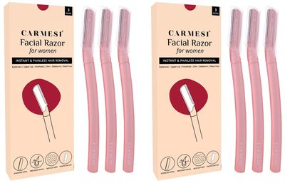 Carmesi Reusable Face Razor for Women Facial Hair- 3 Razors | Instant & Painless Hair Removal | For Eyebrows, Upper Lip, Forehead, Peach Fuzz, Chin and Sideburns | Dermaplaning Tool (Pack of 2)