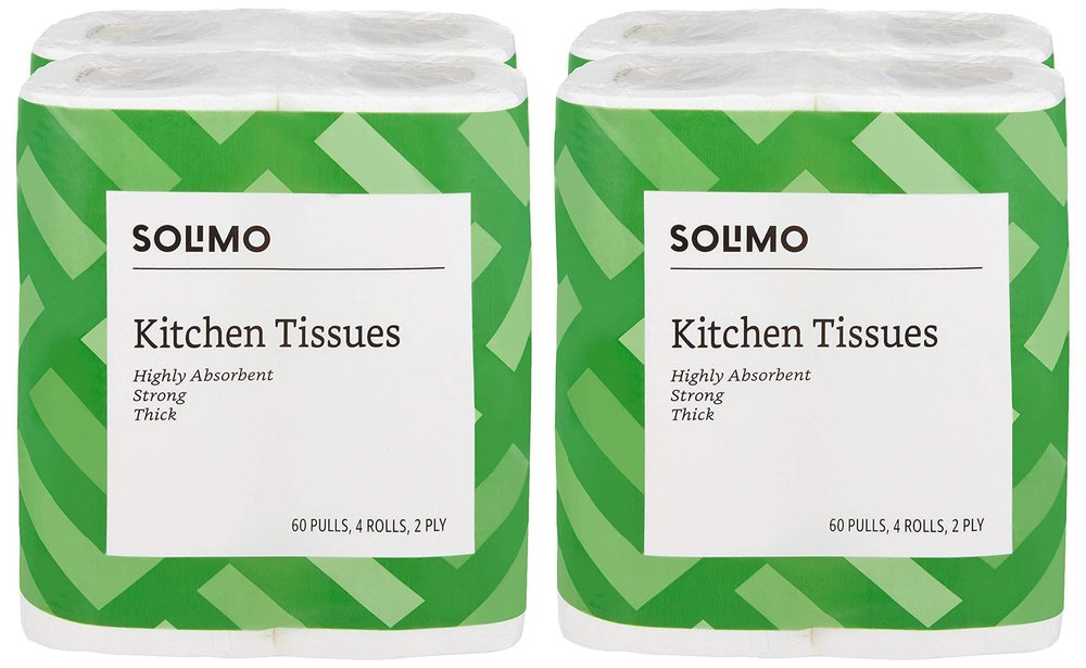 Amazon Brand - Solimo 2 Ply Kitchen Tissue Paper Roll - 4 Rolls (60 Pulls Per Roll) (Pack of 2)