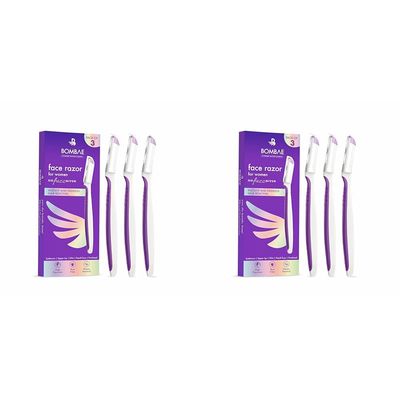 Bombae Reusable Face Razor For Women Facial Hair - 3 | Instant Glow & Painless Hair Removal | For Eyebrows, Upper Lip, Chin, Peach Fuzz, Forehead, Unibrow, Sideburns (Pack of 2)