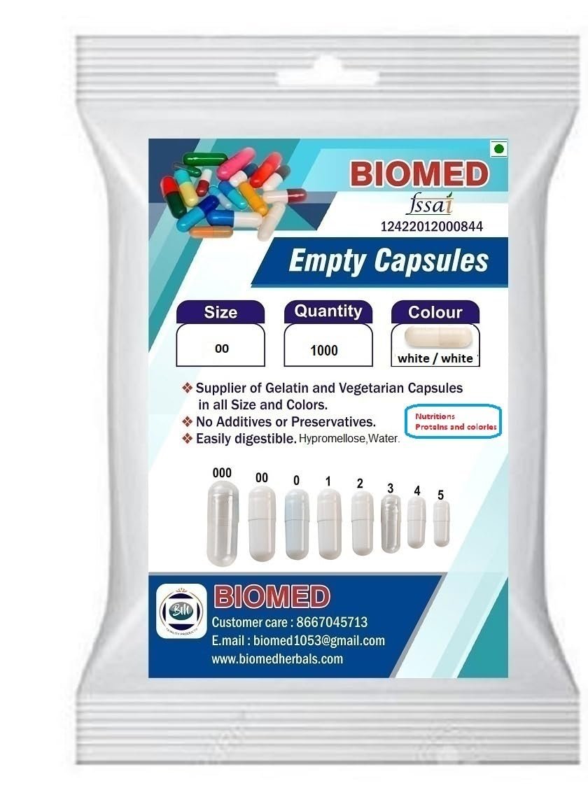 Empty Capsules Color White/White size 00 1000 capsules (pack of 1)