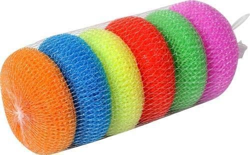Bright Metal Nylon Plastic Scrub Pads Foam Pad Sponge Scourer Kitchen Scrubber for Dish Utensils Tiles Cleaning - Pack of 6 (Multicolour)