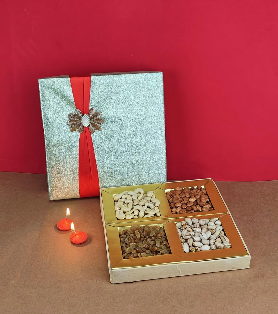 SFU E Com Dry Fruit Gift Box | Assorted Dryfruits Gift Hamper Pack with Almonds, Pistachio, Cashew Nuts, Raisins & 2 Pieces Red Candle | Premium Gifting Collection For Diwali, New Year | 048