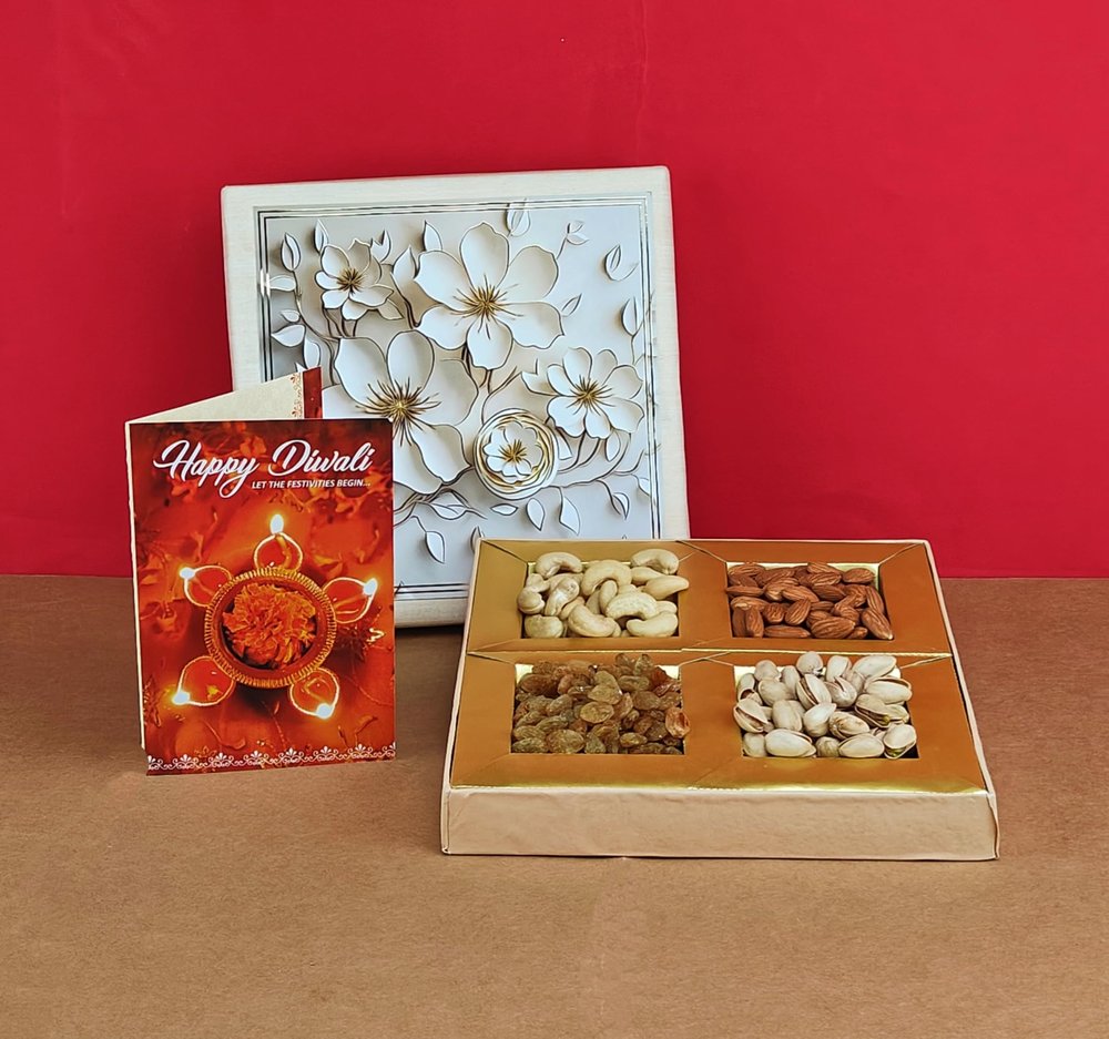 SFU E Com Dry Fruit Gift Box | Assorted Dryfruits Gift Hamper Pack with Almonds, Pistachio, Cashew Nuts, Raisins & Diwali Card | Premium Gifting Collection For Diwali, New Year | 063
