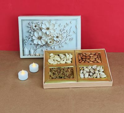 SFU E Com Dry Fruit Gift Box | Assorted Dryfruits Gift Hamper Pack with Almonds, Pistachio, Cashew Nuts, Raisins & 2 Pieces LED Diya | Premium Gifting Collection For Diwali, New Year | 056