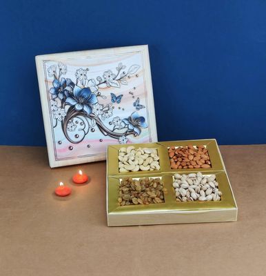 SFU E Com Dry Fruit Gift Box | Assorted Dryfruits Gift Hamper Pack with Almonds, Pistachio, Cashew Nuts, Raisins & 2 Pieces Red Candle | Premium Gifting Collection For Diwali, New Year | 085