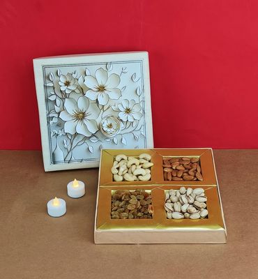 SFU E Com Dry Fruit Gift Box | Assorted Dryfruits Gift Hamper Pack with Almonds, Pistachio, Cashew Nuts, Raisins & 2 Pieces LED Diya | Premium Gifting Collection For Diwali, New Year | 065