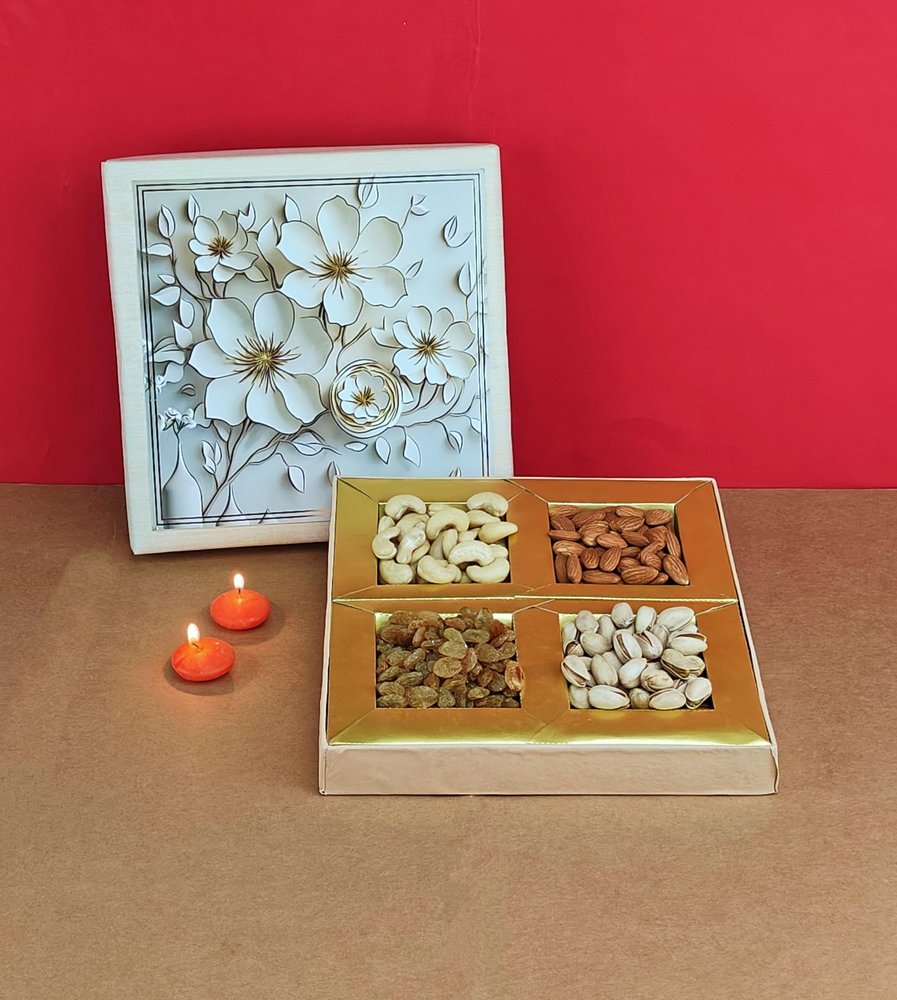 SFU E Com Dry Fruit Gift Box | Assorted Dryfruits Gift Hamper Pack with Almonds, Pistachio, Cashew Nuts, Raisins & 2 Pieces Red Candle | Premium Gifting Collection For Diwali, New Year | 069