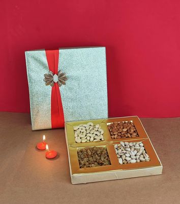 SFU E Com Dry Fruit Gift Box | Assorted Dryfruits Gift Hamper Pack with Almonds, Pistachio, Cashew Nuts, Raisins & 2 Pieces Red Candle | Premium Gifting Collection For Diwali, New Year | 047