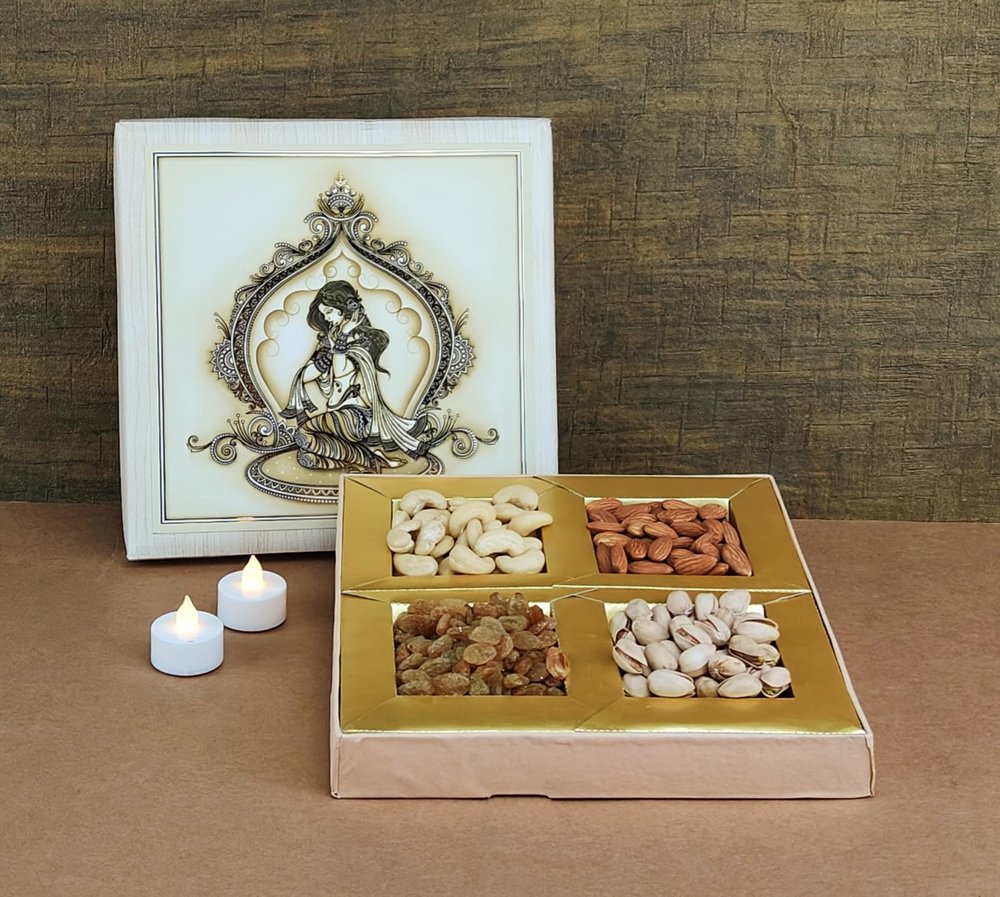 SFU E Com Dry Fruit Gift Box | Assorted Dryfruits Gift Hamper Pack with Almonds, Pistachio, Cashew Nuts, Raisins & 2 Pieces LED Diya | Premium Gifting Collection For Diwali, New Year | 073