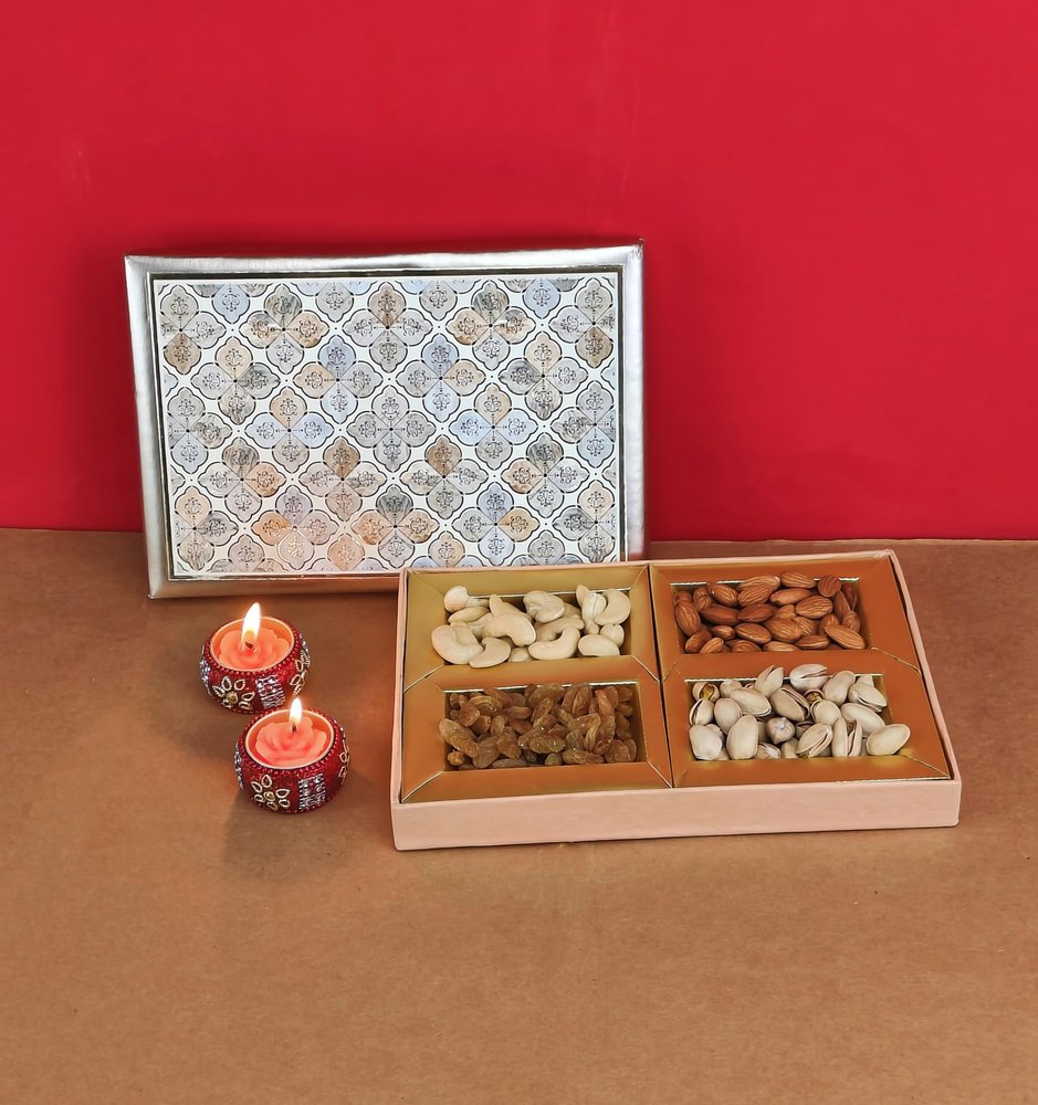SFU E Com Dry Fruit Gift Box | Assorted Dryfruits Gift Hamper Pack with Almonds, Pistachio, Cashew Nuts, Raisins & 2 Pieces Designer Diya | Premium Gifting Collection For Diwali, New Year | 050