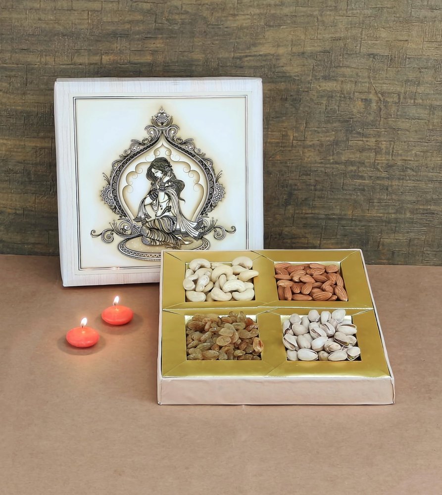 SFU E Com Dry Fruit Gift Box | Assorted Dryfruits Gift Hamper Pack with Almonds, Pistachio, Cashew Nuts, Raisins & 2 Pieces Red Candle | Premium Gifting Collection For Diwali, New Year | 077