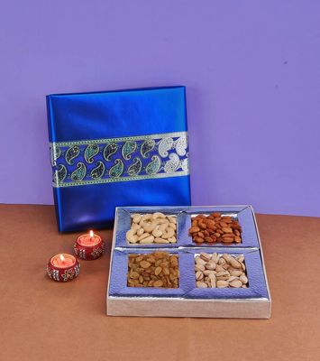 SFU E Com Dry Fruit Gift Box | Assorted Dryfruits Gift Hamper Pack with Almonds, Pistachio, Cashew Nuts, Raisins & 2 Pieces Designer Diya | Premium Gifting Collection For Diwali, New Year | 093