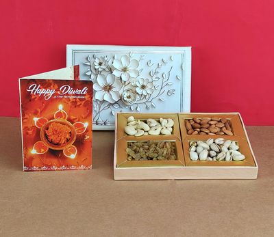 SFU E Com Dry Fruit Gift Box | Assorted Dryfruits Gift Hamper Pack with Almonds, Pistachio, Cashew Nuts, Raisins & Diwali Card | Premium Gifting Collection For Diwali, New Year | 062