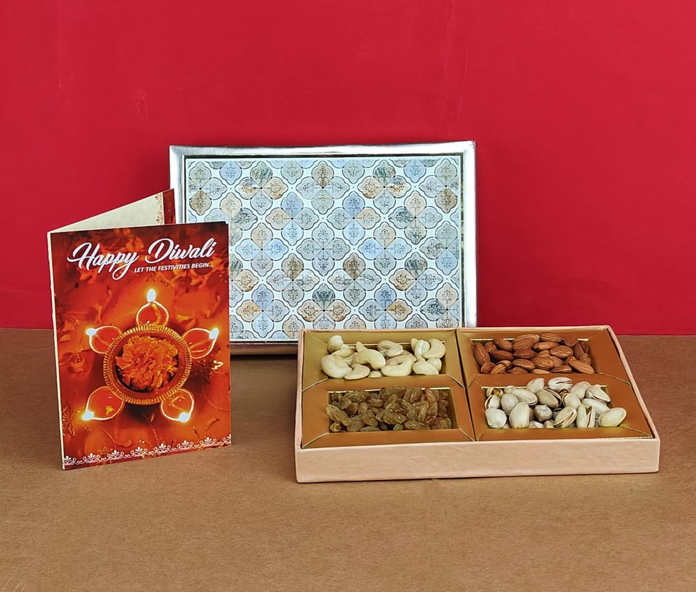 SFU E Com Dry Fruit Gift Box | Assorted Dryfruits Gift Hamper Pack with Almonds, Pistachio, Cashew Nuts, Raisins & Diwali Card | Premium Gifting Collection For Diwali, New Year | 054
