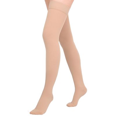 Athvibid Thigh High 20-30mmHg Compression Stocking, Compression Socks for Women & Men Circulation with Silicone Dot Band,Relieves muscle soreness, Beige1, Large