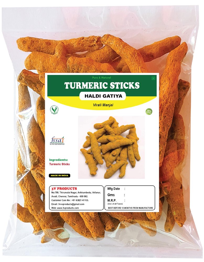 3V PRODUCTS Turmeric Sticks - Pack of 2x50 grams - Sabut Haldi | Haldi Gatiya | Virali Manjal