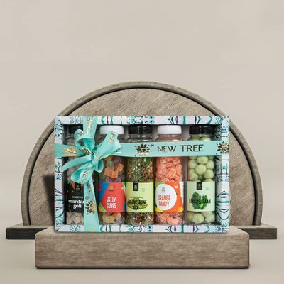 New Tree Candy Flavor Fusion Delights Gift Pack II Total Weight: 860gm II Flavored Sugar Candy II Assorted Sweet Candy Pack for Kids II Sweet & Chatpata Candy Pack of 5II