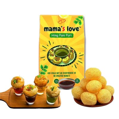 Mama's Love 200 Pcs Ready-to-Cook Heeng Golgappa Pani Puri Packet Readymade - Homemade Pani Puris | Each Pack Includes 50 Pcs Pani Puri, 2 Types of Masala, 1 Tamarind Imli Chutny (Pack Of 4)
