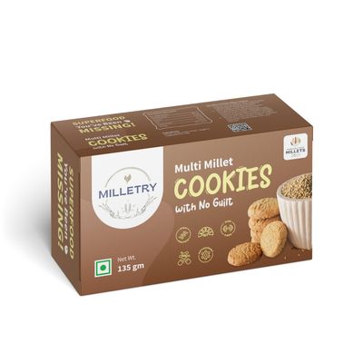 Milletry Multi Millet Cookies | Pearl, Ragi, Kodo & Jaggery | High Fiber, High Protein, No Maida, Guilt Free | 135gm