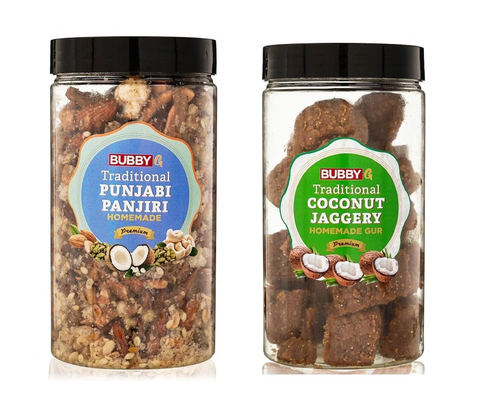 BUBBY G PUNJABI PANJIRI+ COCONUT GUR COMBO PACK each unit 500 gram No Preservatives Added Pure Desi Ghee Punjabi Dry Fruit Panjeeri | Healthy & Nutritious Homemade Panjeeri made with Jaggery (gur)