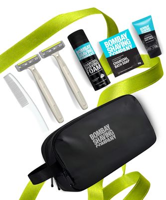 Bombay Shaving Company 7In1 Shaving Kit For Men | Valentine's Day Gift Kit For Men | Grooming Kit For Men | Charcoal Shaving Foam/Soap, Razor For Men, Charcoal Face Wash, Hair Comb With Travel Pouch