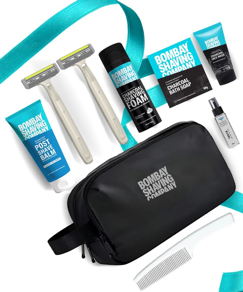Bombay Shaving Company 9in1 Grooming Kit for Men | Shaving Foam, Post Shave Balm, Charcoal Soap, Razor for Men