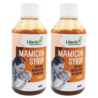Ujwala Ayurvedashram Mamicon Syrup Pack Of 2 (200Ml)|For Milk Secretion In Mother|Reduce Breast Engorgement|Prevent Mothers From Candida Fungus|Open Blocked Milk Ducts