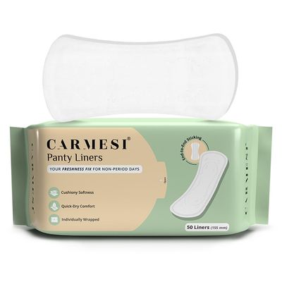 Carmesi Panty Liners - 50 Pieces | Cushiony Soft | Protect against Spotting & Light Discharge | End-To-End Sticking | Keep You Fresh & Dry All-Day Long | Non-Toxic & Unscented