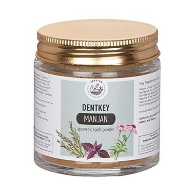 AMRUTAM Dentkey Manjan | Ayurvedic Tooth Powder | Natural Oral Care Formula with Khadira, Neem, and Herbal Ingredients for Healthy Gums and Fresh Breath, Pack Of 4