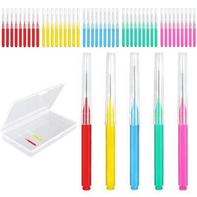 Huakaile 50 Pieces Braces Brushes for Cleaning with Storage Case, Interproximal Interdental Brush Between Teeth, 5 Colors Braces Floss Picks Oral Dental Hygiene Toothpick Tooth Cleaner (50)