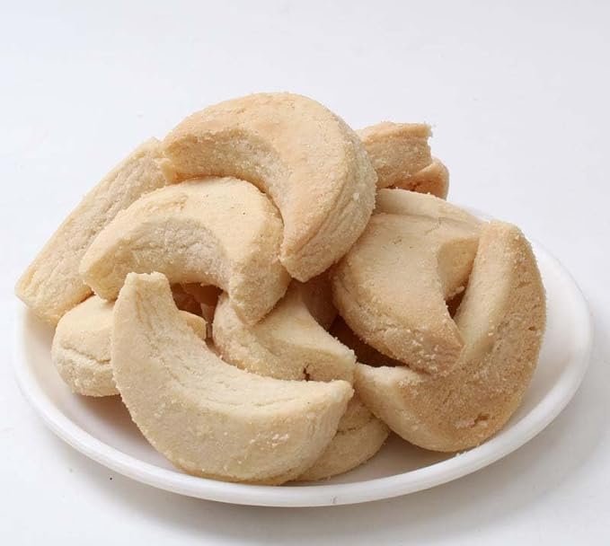 Freshly baked Half Moon Biscuits | Chand Biscuits |   | Moon Biscuits | half moon shaped cookie | Moon Shaped Baked Cookies- Grams (500)