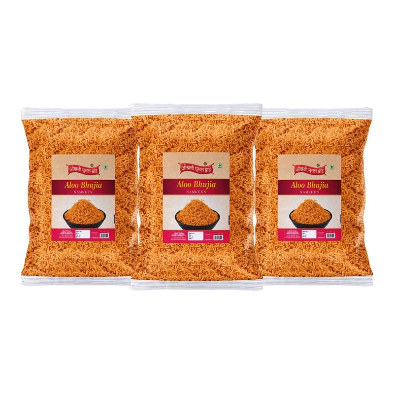 OKHLI MUSAL BRAND Marwar Rajapuri Aloo Bhujiya Bhujia | Aloo bhjiya Bhujia Bhujiya Namkeen Snack | Thakkali Flavour Festive Season Crunchy Snack Alu BHUJIYA BHUJIA Namkeen Savoury Snack-1Kg*3Pack