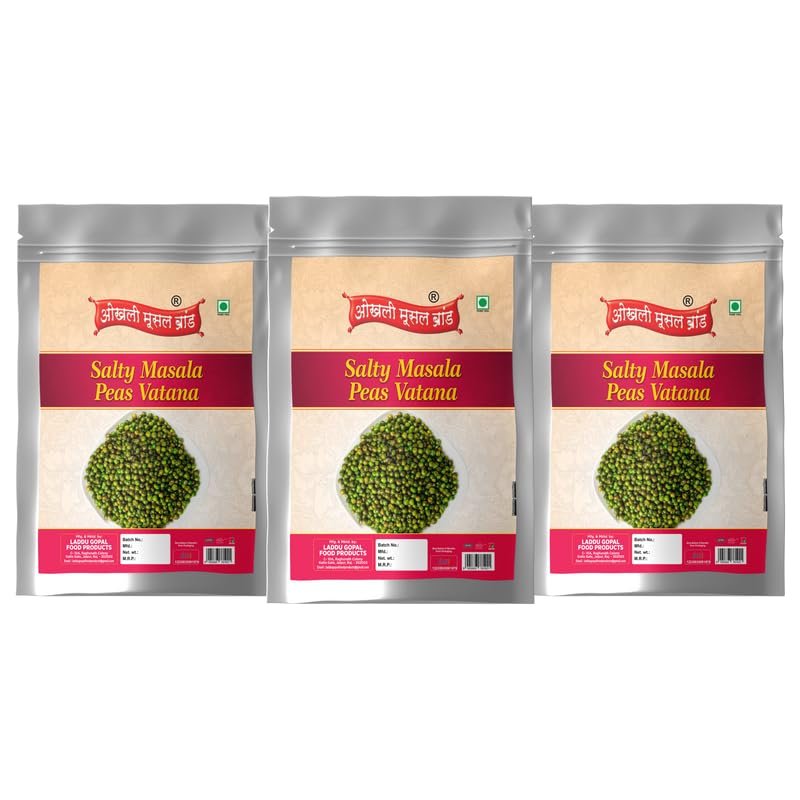 OKHLI MUSAL BRAND Bhuna Masala Green Matar |Masala Matar |Spicy Roasted Peas |Crunchy Green Matar |Chakhna Snacks Spicy Healthy Authentic Indian Snacks Bachcho Ka Favourite Savoury Snack-1Kg*3Pack
