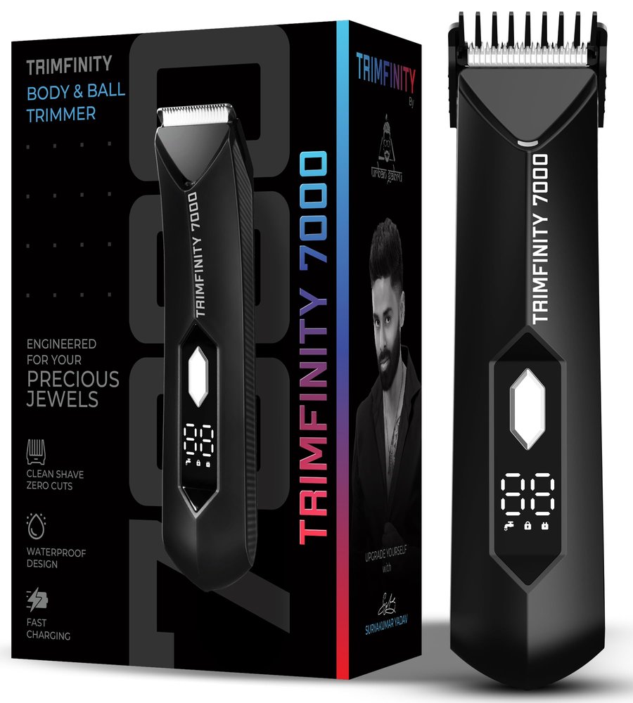 Trimfinity 7000 Body Trimmer for Men by UrbanGabru - Safest Body & Private Part Trimmer - Pubic Hair Groomer, Underarm - Waterproof, Ceramic Blades, Rechargeable with Wireless Fast Charging, Gift for man