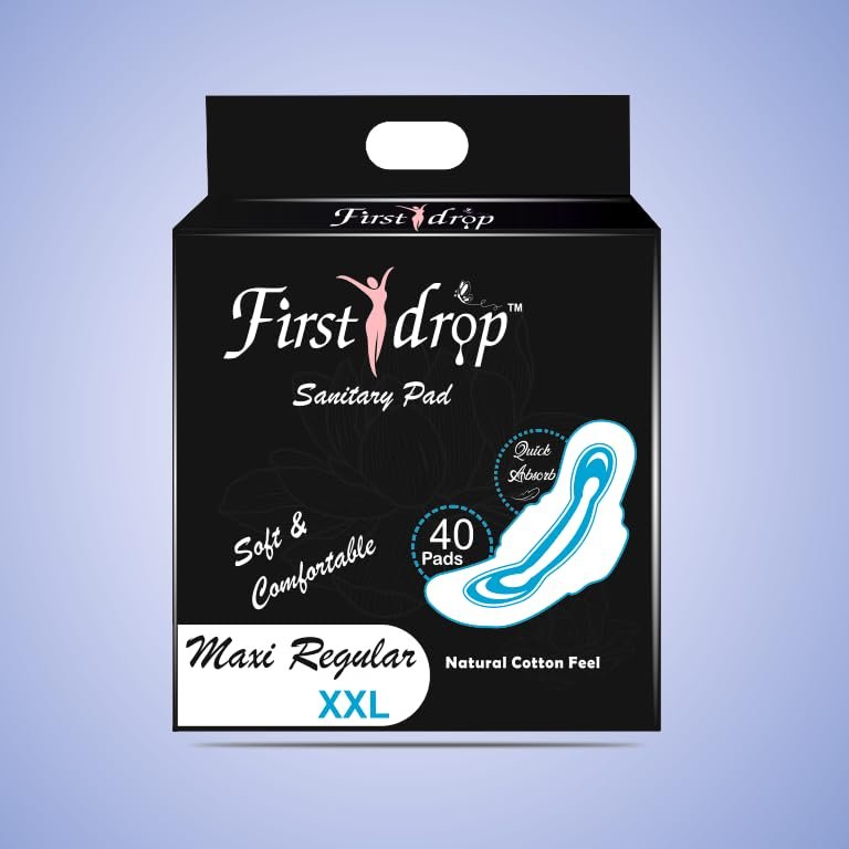 FIRST DROP Cottony Soft Sanitary Pads for Women | With LeakLock Technology | Odour Control | Absorbs upto 100% fluid | Up to 12 Hours of Protection (Pack Of 40)
