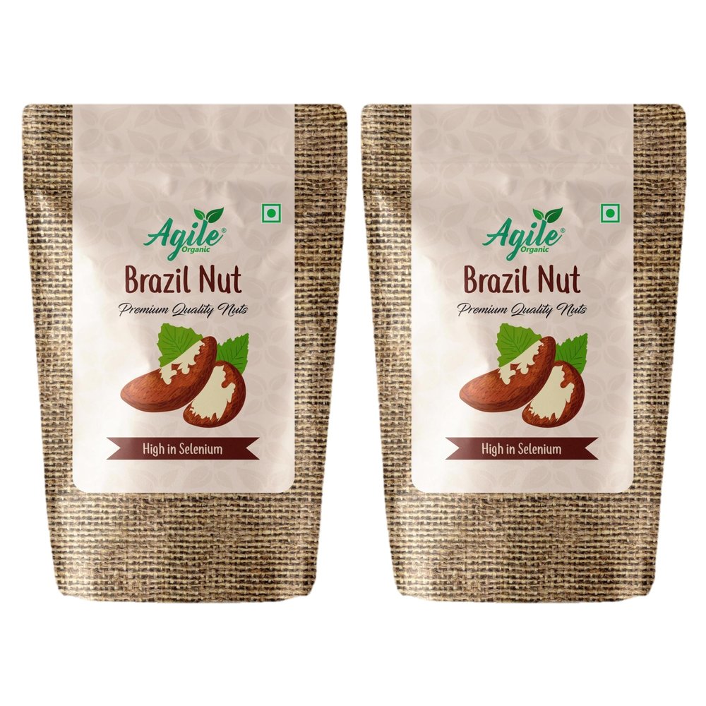 Agile Organic Jumbo Brazil Nuts 400 Grams Pouch (2 Pack Of 200 Gram)-Whole,Raw & Unsalted|Immunity Boosting|Rich In Selenium & Magnesium|Brazilnut 400G Brazilian Nuts|Rich In Selenium|Product Of Peru]