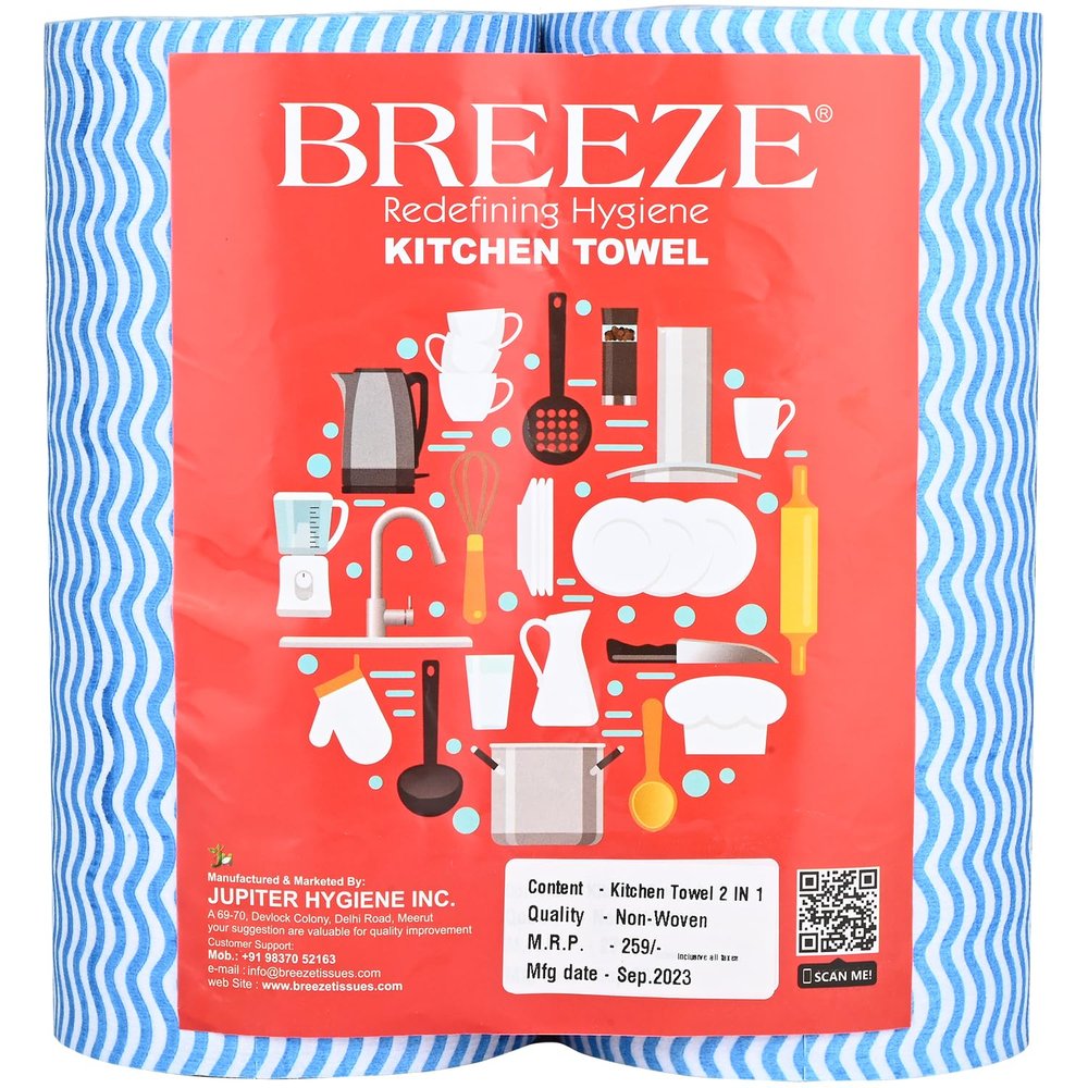 BREEZE Non-Woven Zig Zag 40 Sheets/pack 80 Pulls Kitchen towel Multipurpose tissue soft wipe Paper towels Disposable For Kitchen, Cars, Office & Home Use (Pack of 2)