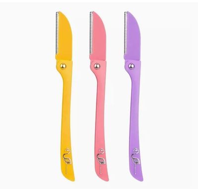 Feelhigh Eyebrow Razor Shaper & Trimmer Touch-Up Eyebrow Razor Dermaplaning Too And Face Razor with Precision Guide cover Skin care kit wax-less for Women and Men (FEATHER FLAMINGO EYEBROW RAZOR)