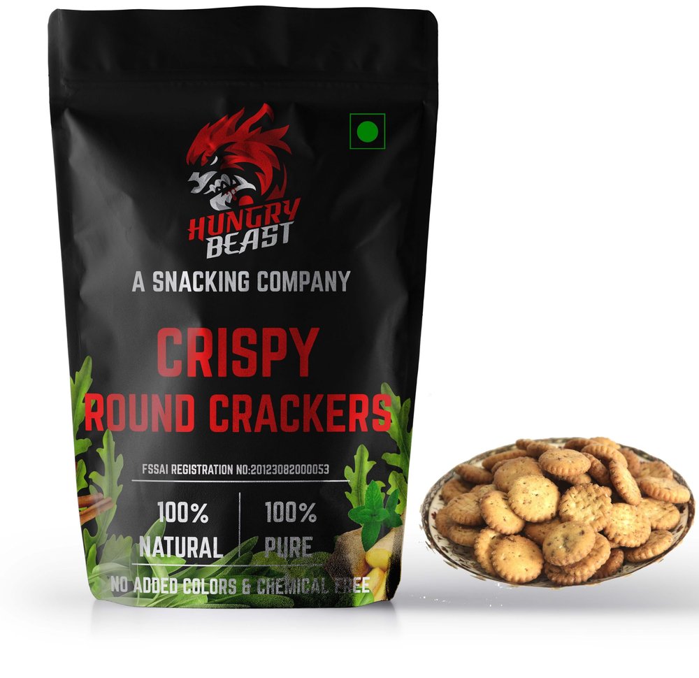 HUNGRY BEAST Homemade Hot And Spicy Round Shaped Biscuits|Salted Round Biscuit|Tea Time Snacks|Salted Crackers - Grams (1000)