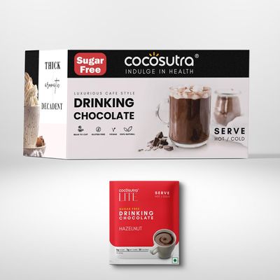 COCOSUTRA Sugar Free Drinking Chocolate | Travel Friendly Gift Hamper | Hazelnut Hot Chocolate | 20 Sachets | Low Carb, Low Calorie | Stevia & Erythritol based | 400g