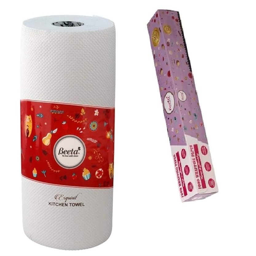 Food Wrapping Paper roll with Kitchen Towel Paper Roll/Kitchen Essentials - Combo of Food Wrapping Paper (20 mtrs) & Kitchen Towel Roll 10 Inches - Jumbo Thick 100pulls- Natural Fiber