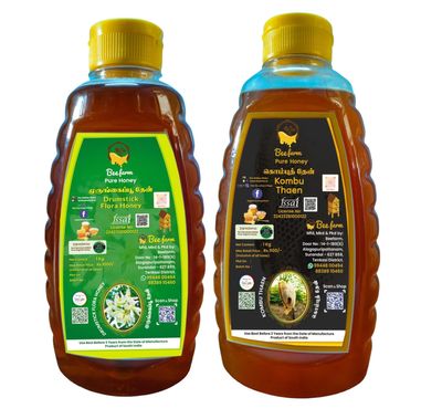 Beefarm 100% Pure and Natural Golden Drumstick Flora Honey and Kombu Thaen, No Sugar Adulteration, Natural Immunity Booster, Long Lasting Energy, Enhance Workout & Exercise, 1Kg (Combo of 2)
